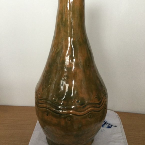 Vintage handmade ceramic bottle vase lamp base 13 3/8" heavy signed Simone 65 - Picture 4 of 7